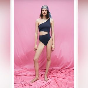 Zara cut-out laser cut swimsuit charcoal size S